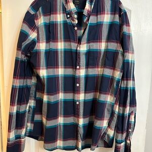 J. Crew Men's Plaid Shirt - Navy, Red, and Teal